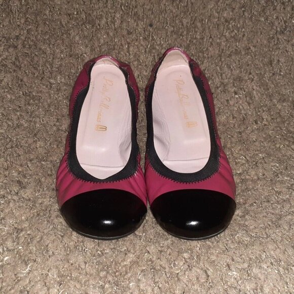 PRETTY BALLERINAS-SHIRLEY-Ballet Flats-Fuchsia w/Black Cap Toe Patent-Sz 38-EX - Picture 3 of 7